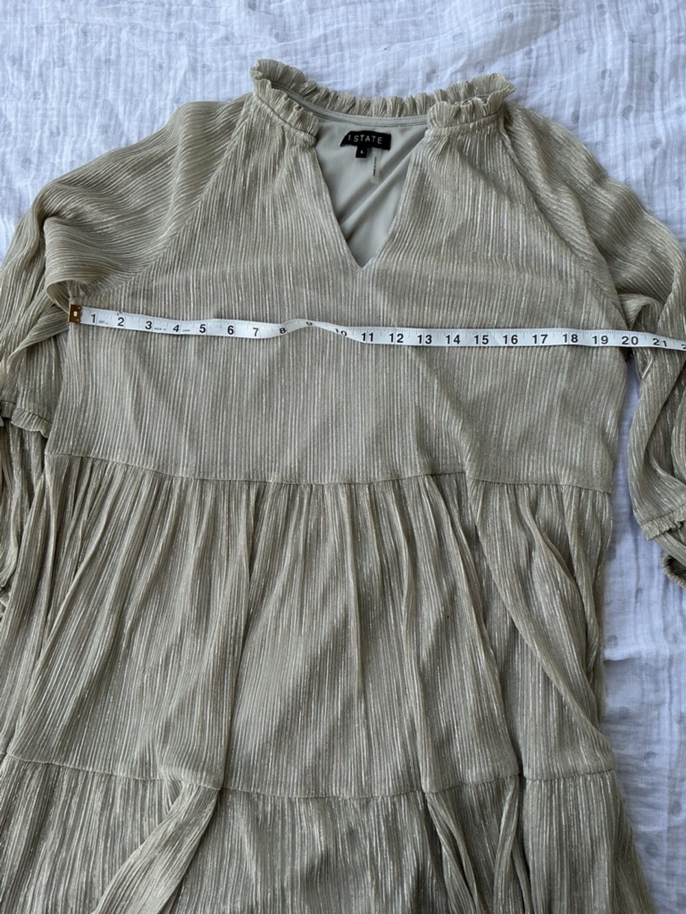 STATE Metallic Tiered Ruffle Neck Tunic in Beige